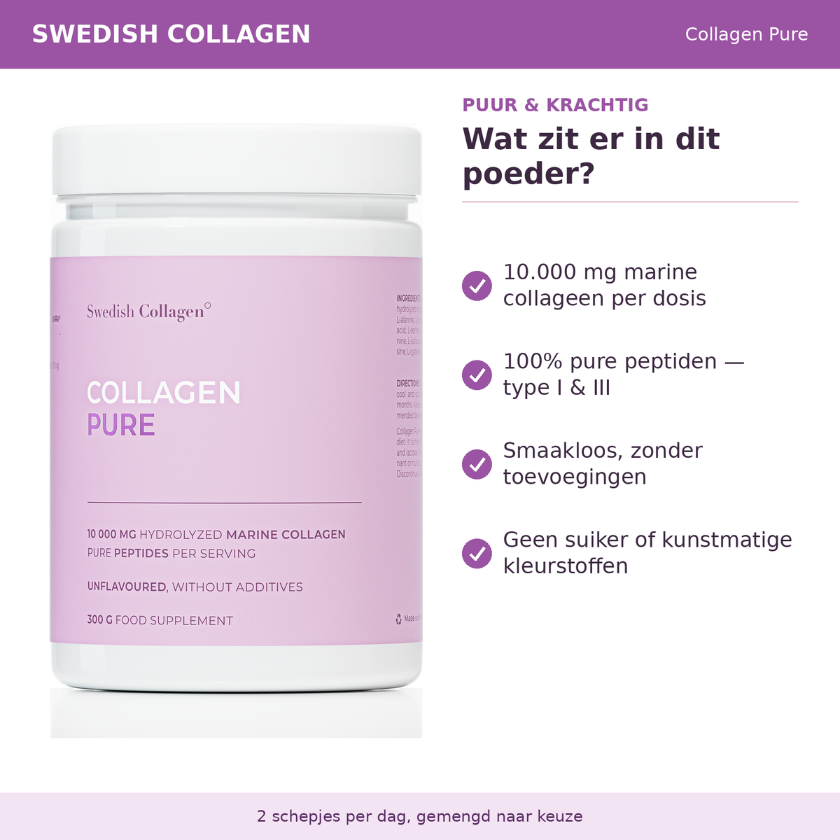 Swedish Nutra collageen poeder PURE 300 g - afbeelding 2
